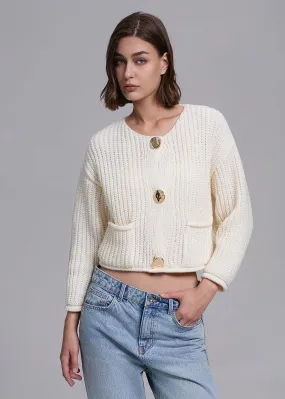 Donni Cropped Knit Cardigan in White