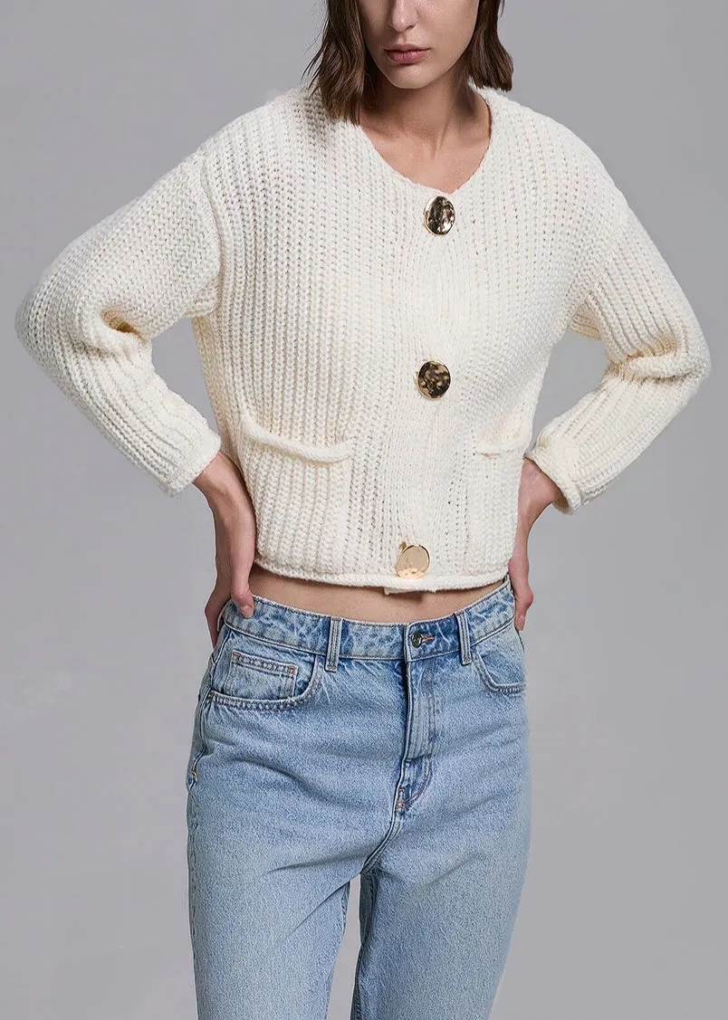 Donni Cropped Knit Cardigan in White