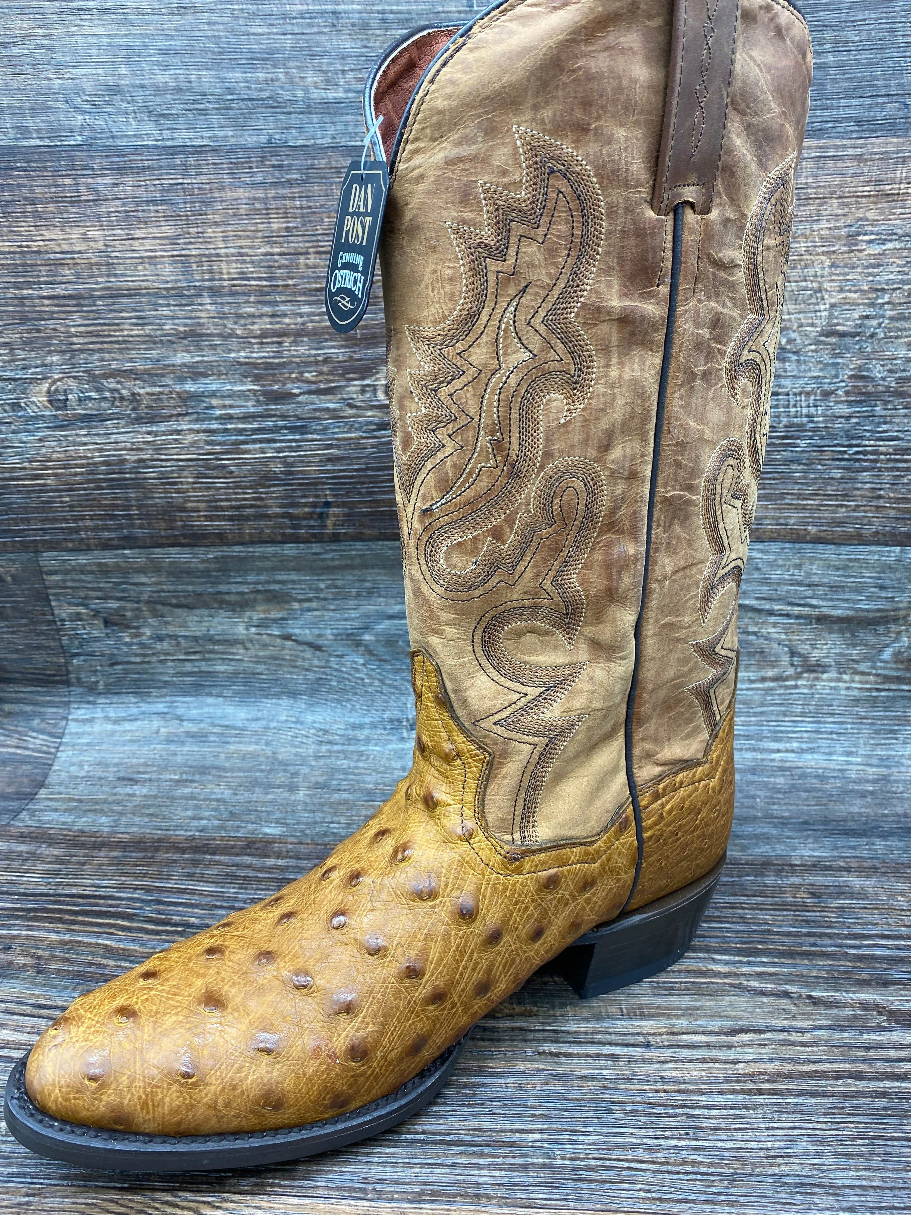 dp2323 Men's Saddle Brown R Toe Genuine Full Quill Exotic Western Boots by Dan Post