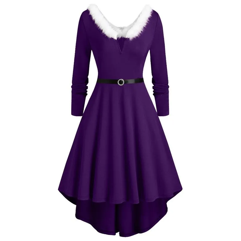 DressBetty - Elegant Christmas Party Dress Xmas Cosplay Costumes Faux Fur Collar
