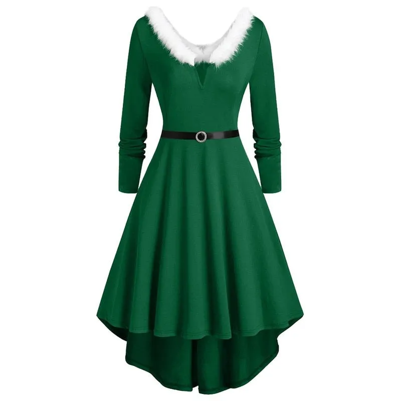 DressBetty - Elegant Christmas Party Dress Xmas Cosplay Costumes Faux Fur Collar