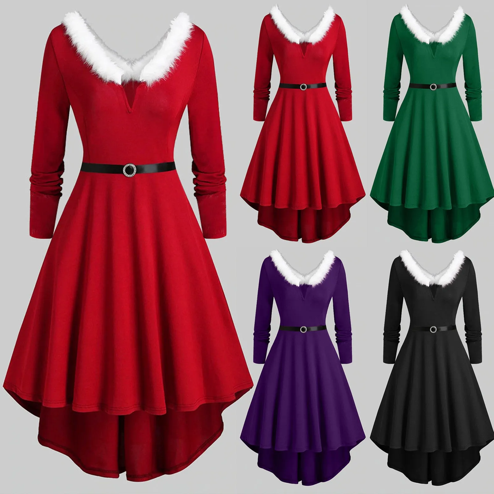 DressBetty - Elegant Christmas Party Dress Xmas Cosplay Costumes Faux Fur Collar