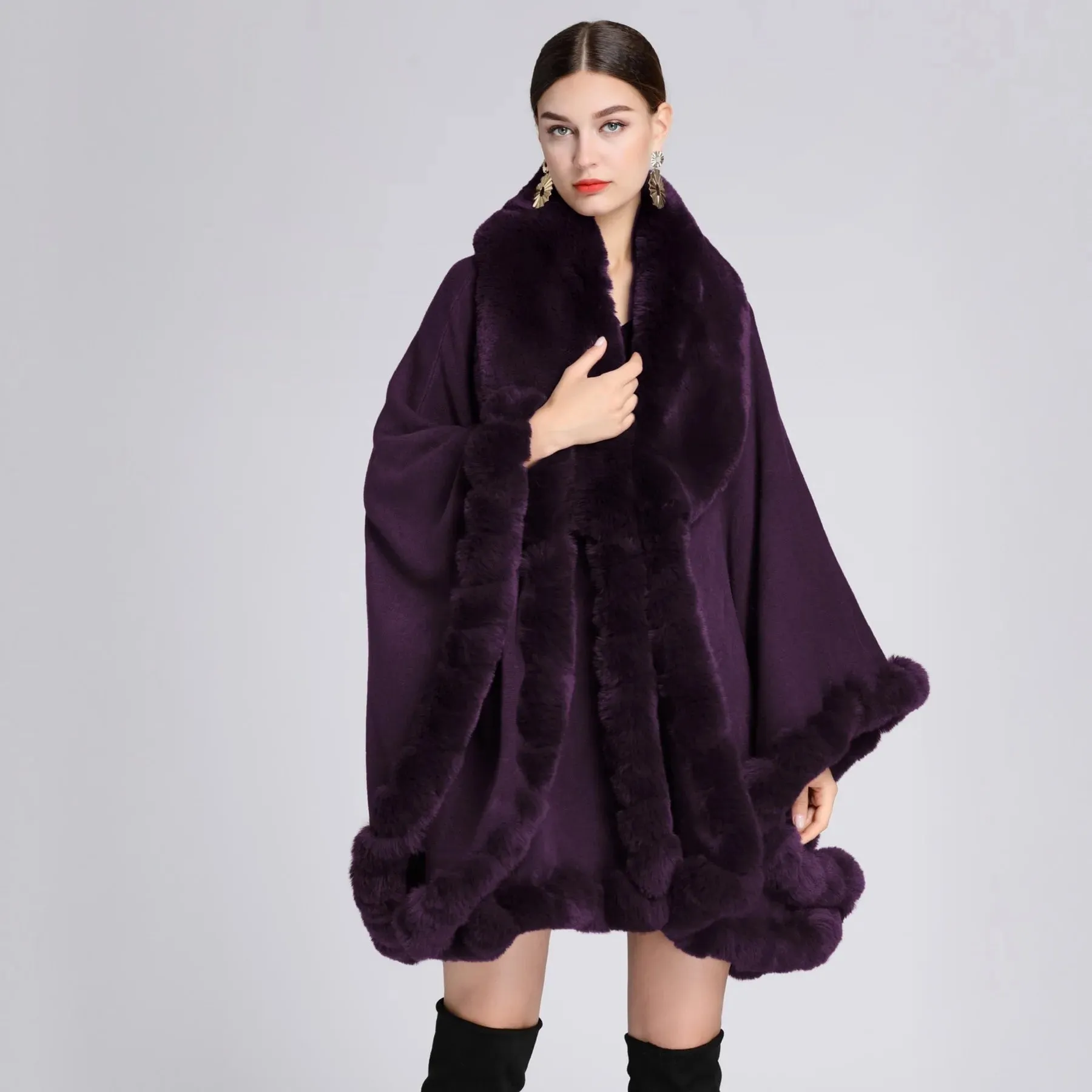 Elegant Imitation Rabbit Fur Cape Women Poncho Shawl Cloak