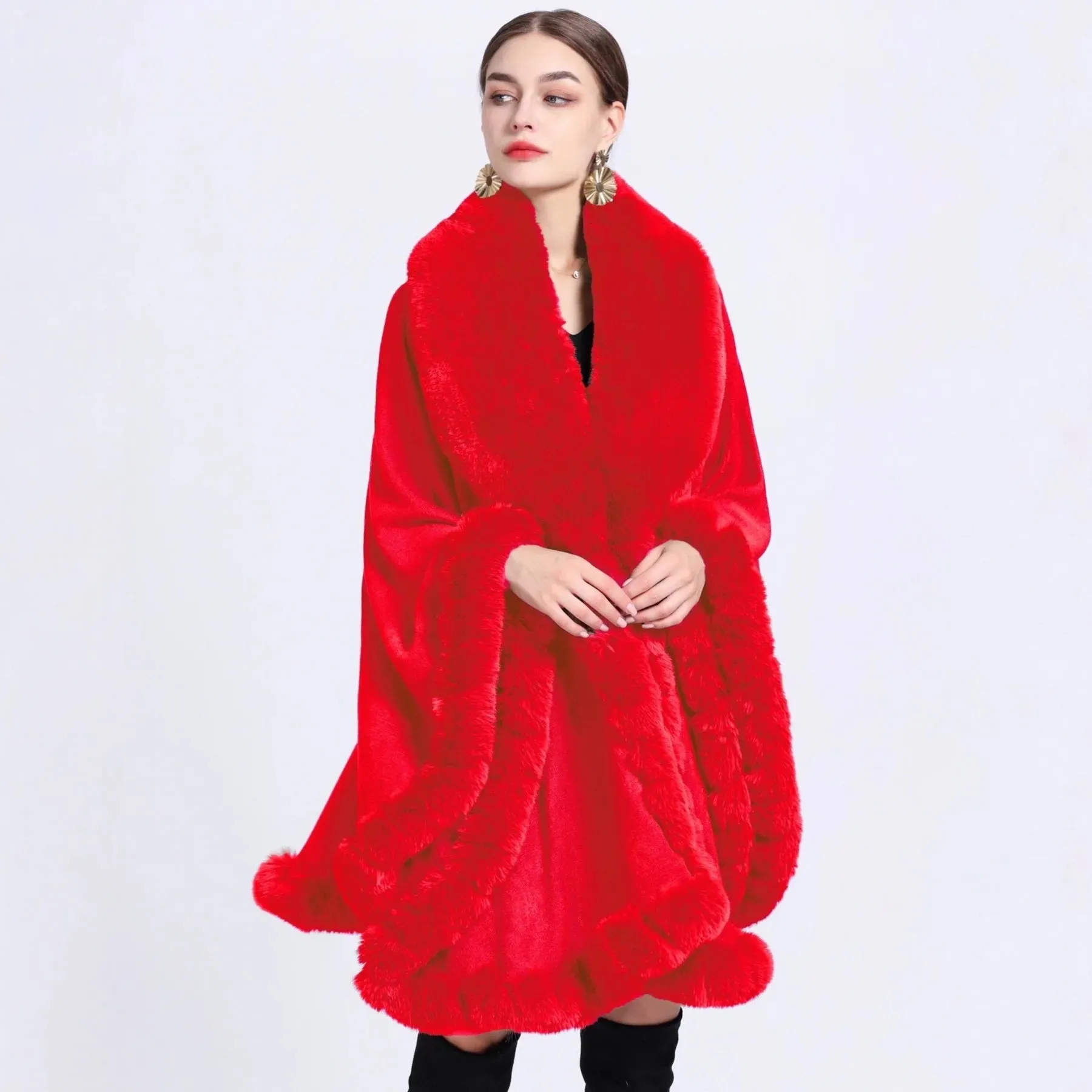 Elegant Imitation Rabbit Fur Cape Women Poncho Shawl Cloak