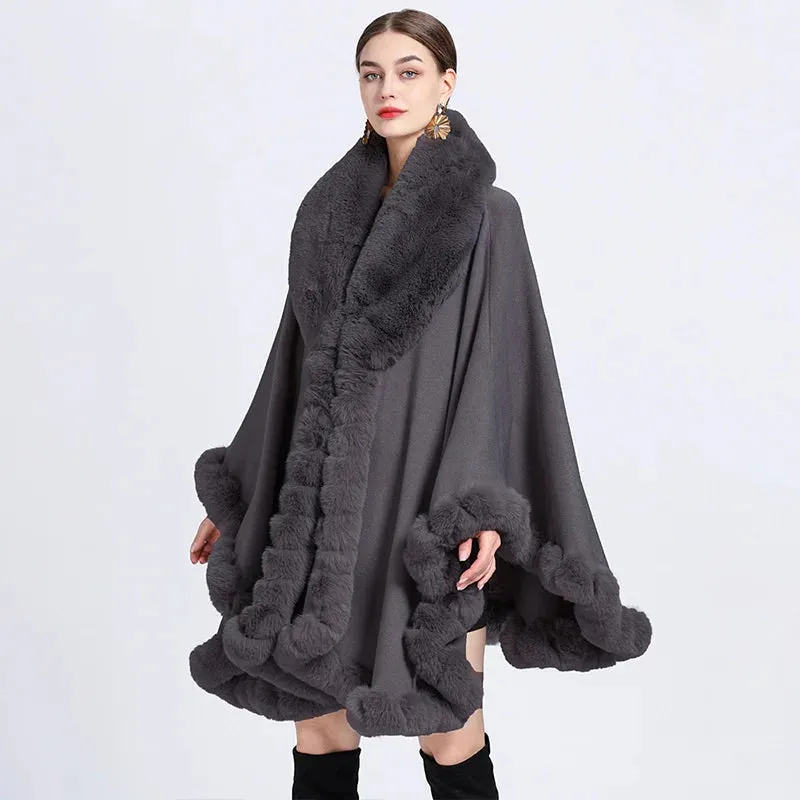 Elegant Imitation Rabbit Fur Cape Women Poncho Shawl Cloak