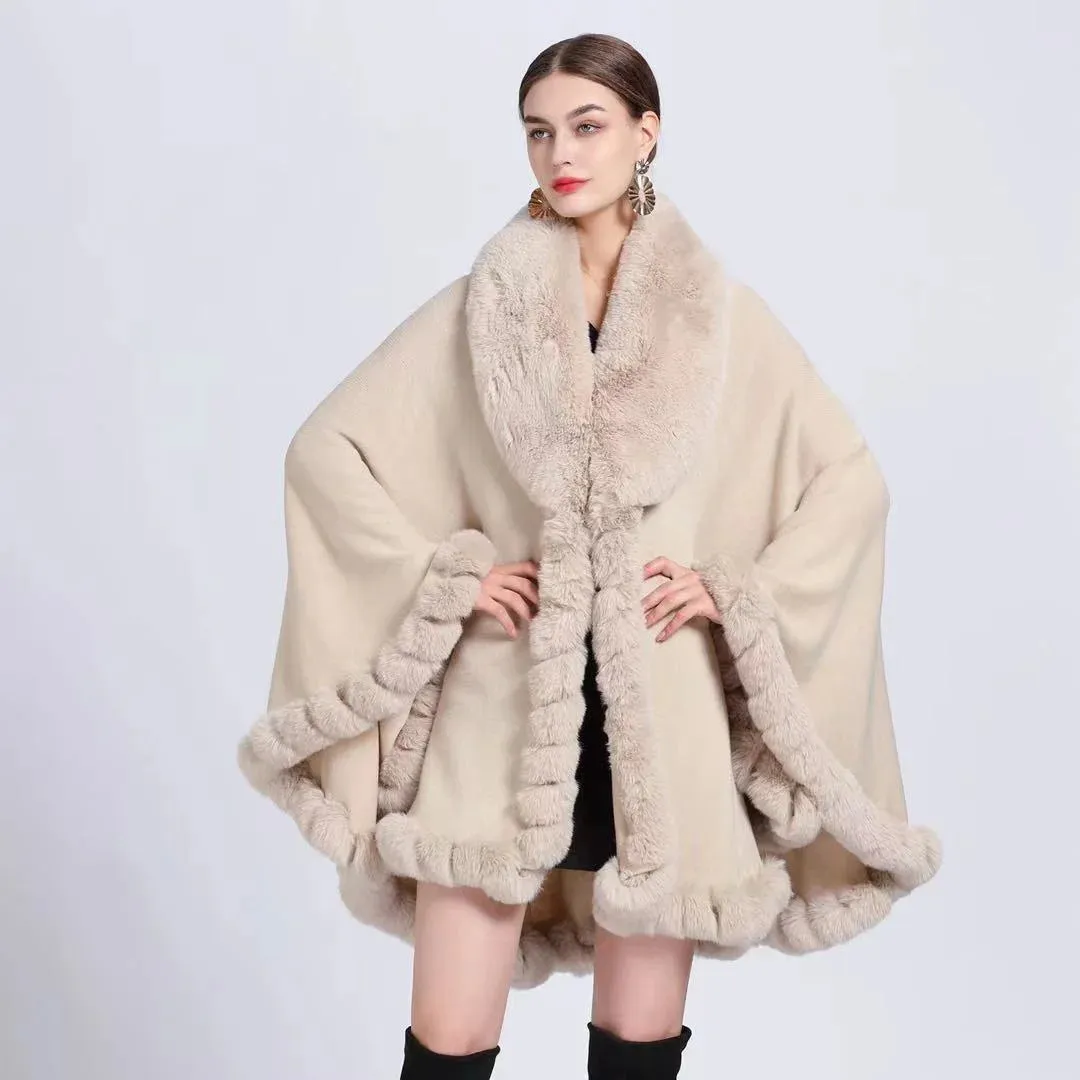 Elegant Imitation Rabbit Fur Cape Women Poncho Shawl Cloak