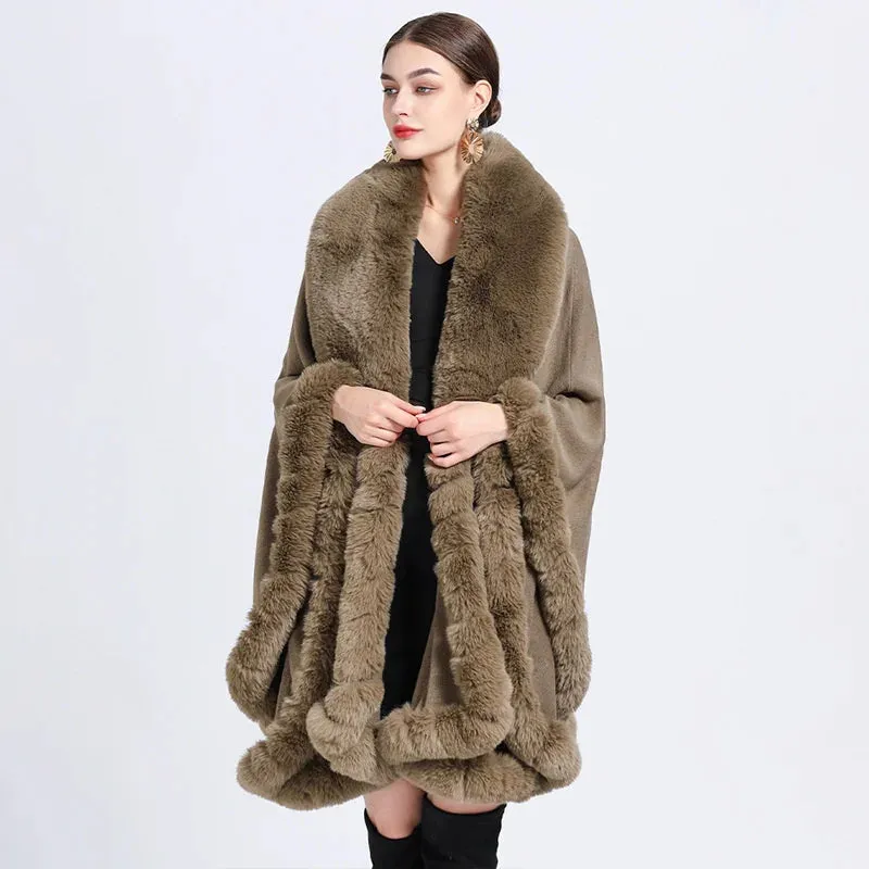 Elegant Imitation Rabbit Fur Cape Women Poncho Shawl Cloak