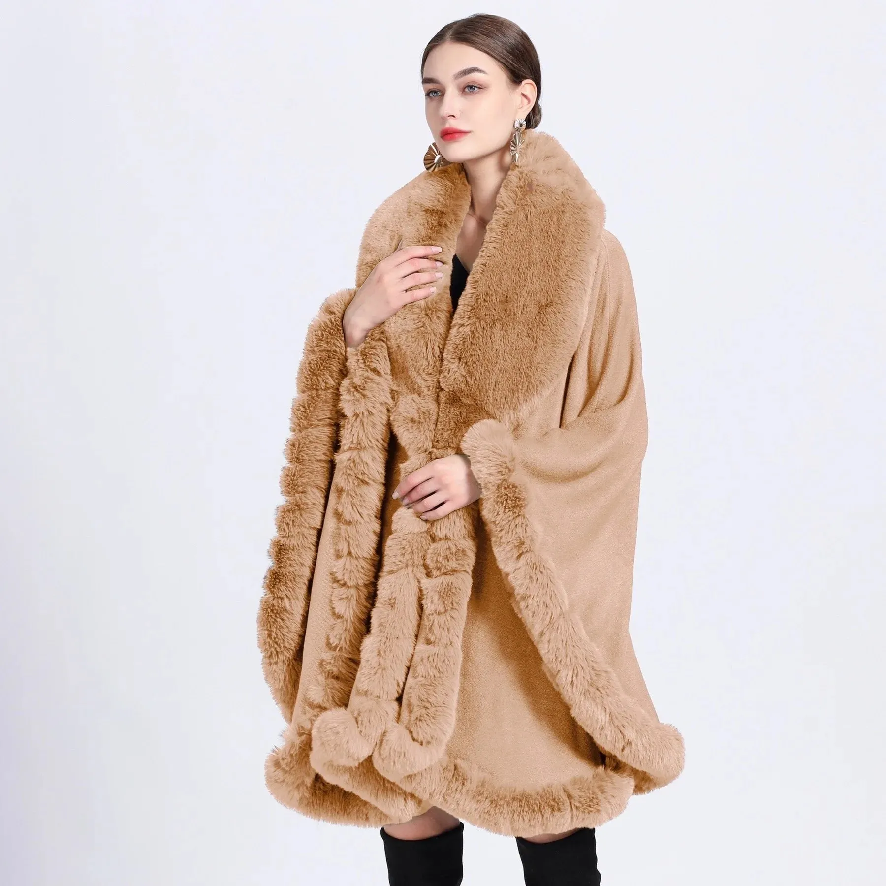 Elegant Imitation Rabbit Fur Cape Women Poncho Shawl Cloak
