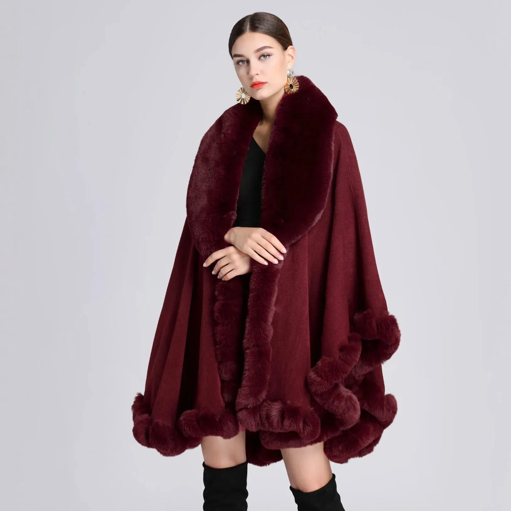 Elegant Imitation Rabbit Fur Cape Women Poncho Shawl Cloak