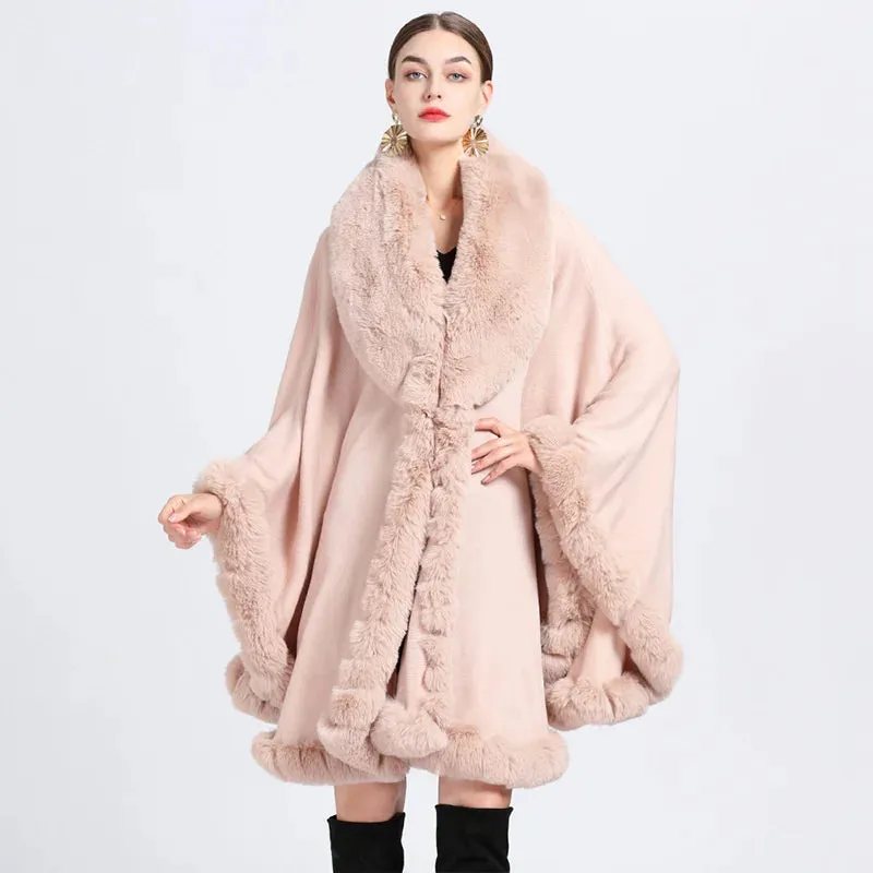 Elegant Imitation Rabbit Fur Cape Women Poncho Shawl Cloak