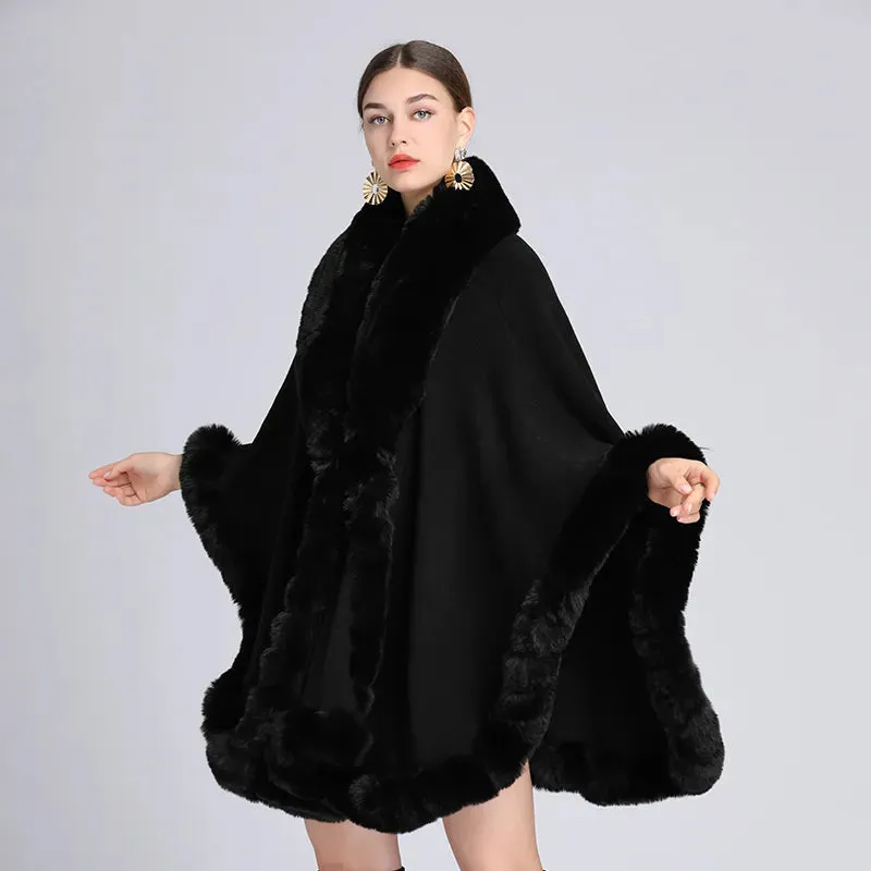 Elegant Imitation Rabbit Fur Cape Women Poncho Shawl Cloak