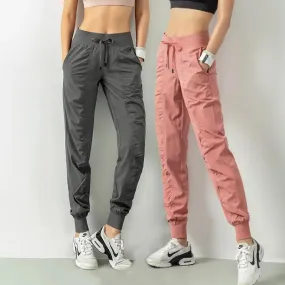 Fashion Casual Sports Pants For Women Drawstring High Waist Trousers With Pockets Running Sports Gym Fitness Yoga Pants