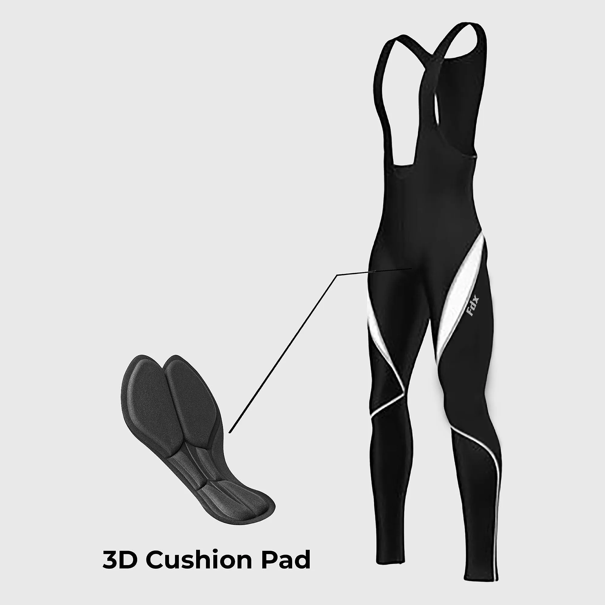 Fdx Viper Men's & Boy's White Thermal Padded Cycling Bib Tights