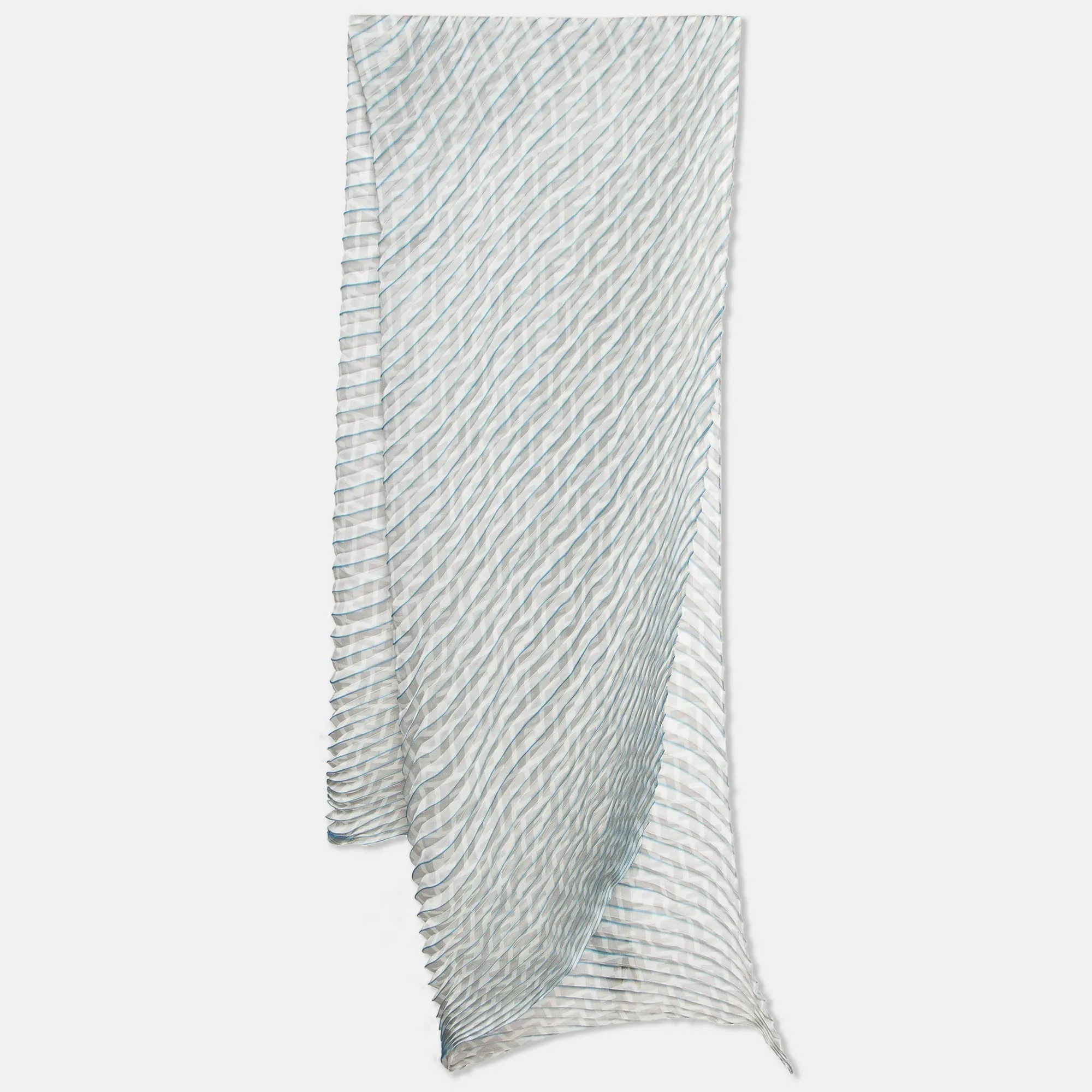 Fendi Grey/blue Stripe Zucca Print Satin Plisse Stole