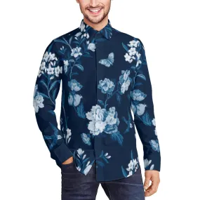Floral Shirt Men, Navy Blue Shirt, Abstract Floral Shirt, Dark Blue Dress Shirt, Men's Dress Shirt, Romantic Shirt Men, Elegant Shirt Men