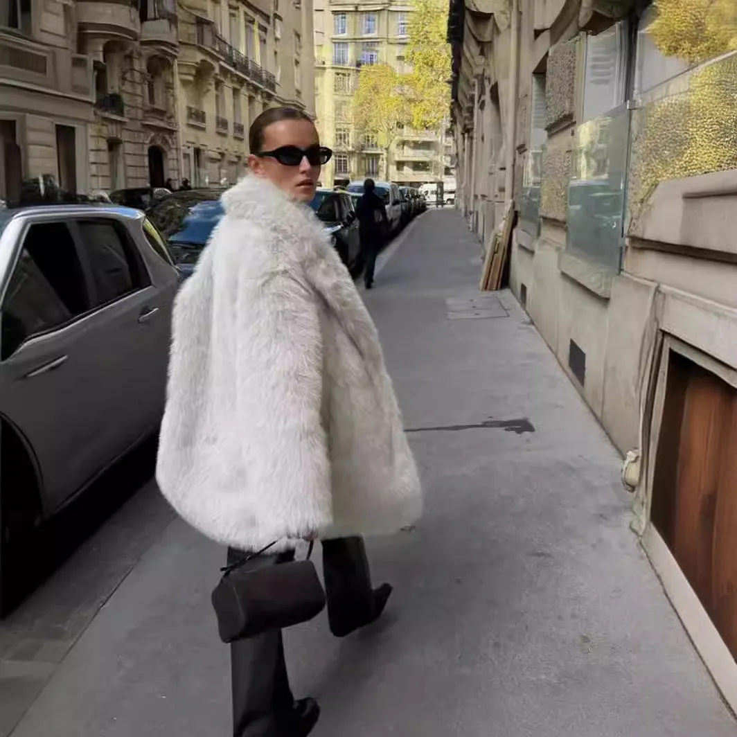 Flytonnshop fall outfits 2024 Autumn and Winter Women's Faux Fur Warm Mid-Length Overcoat Thick Coat