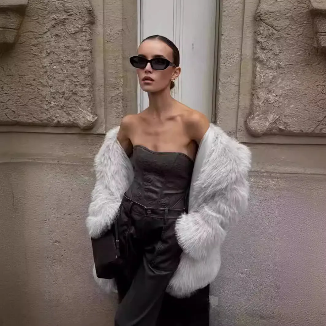 Flytonnshop fall outfits 2024 Autumn and Winter Women's Faux Fur Warm Mid-Length Overcoat Thick Coat