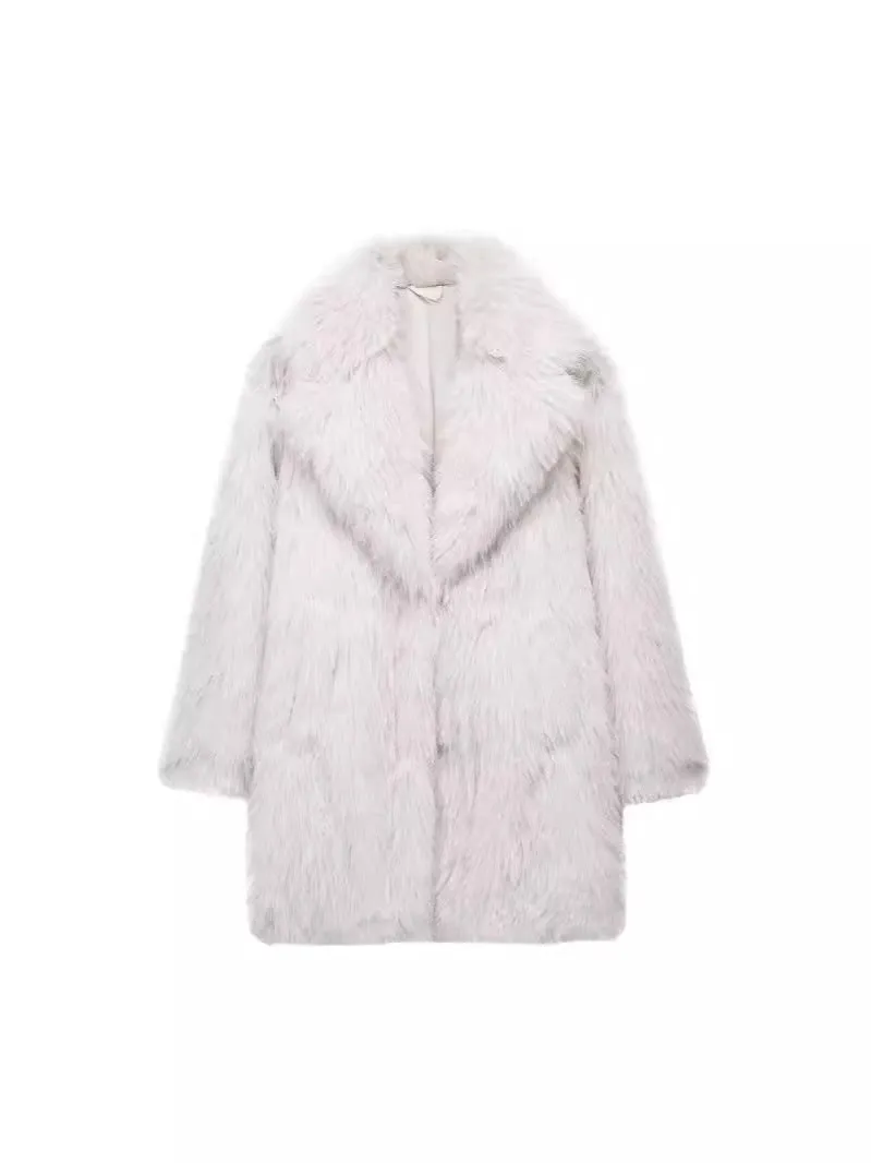 Flytonnshop fall outfits 2024 Autumn and Winter Women's Faux Fur Warm Mid-Length Overcoat Thick Coat