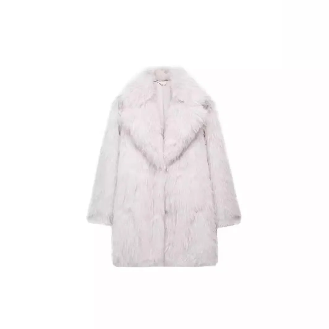 Flytonnshop fall outfits 2024 Autumn and Winter Women's Faux Fur Warm Mid-Length Overcoat Thick Coat