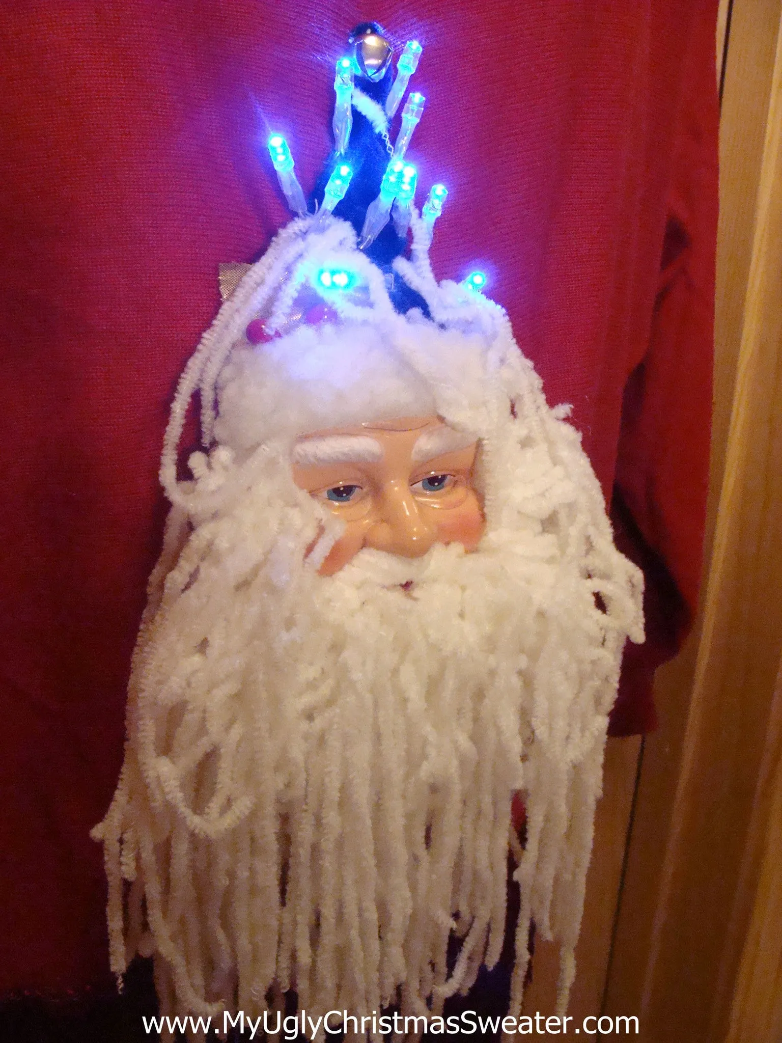 Funny 80s Christmas Sweater with Lights 3D Santa Fringe