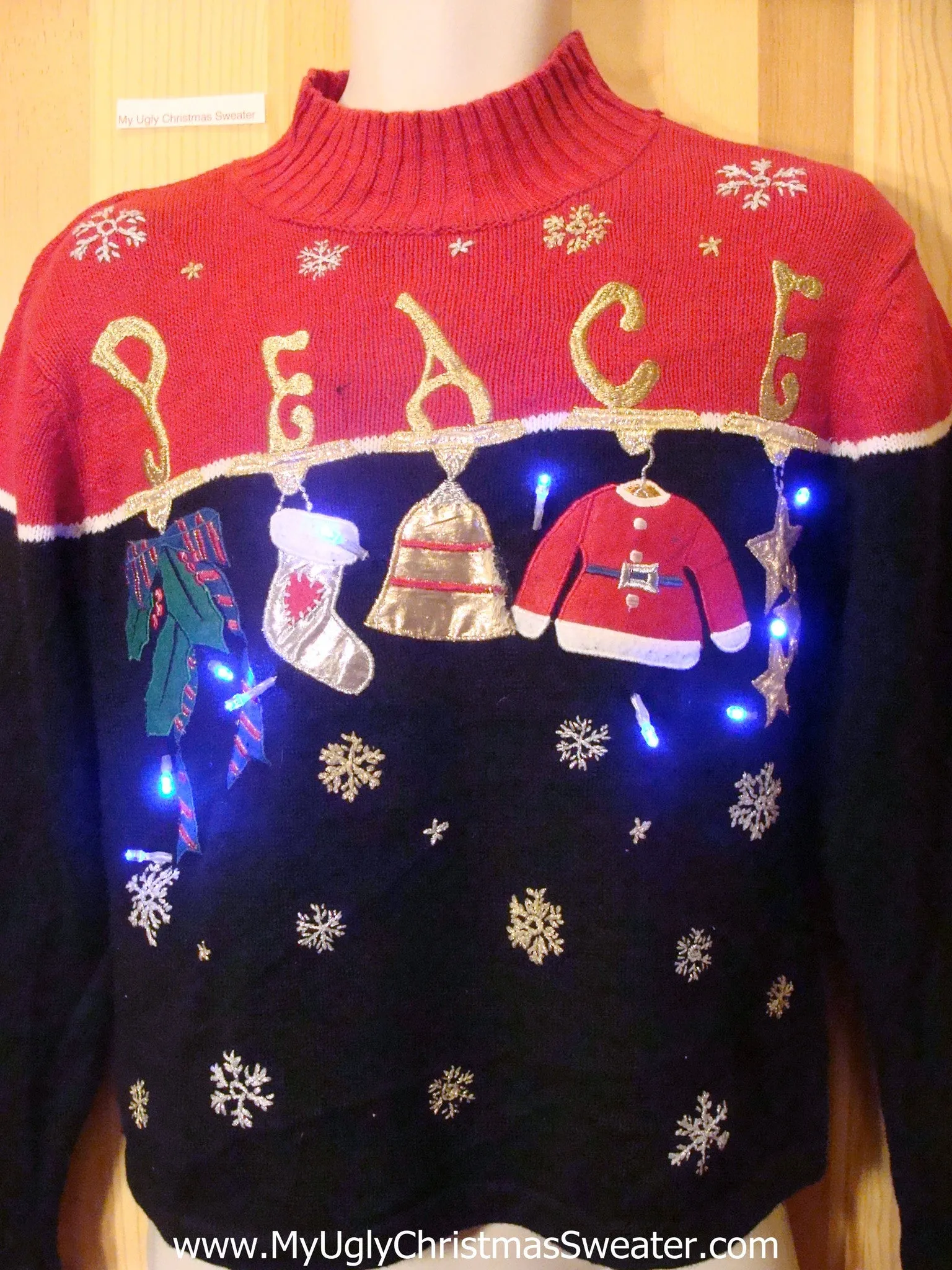 Funny Christmas Sweater Pullover PEACE with Lights