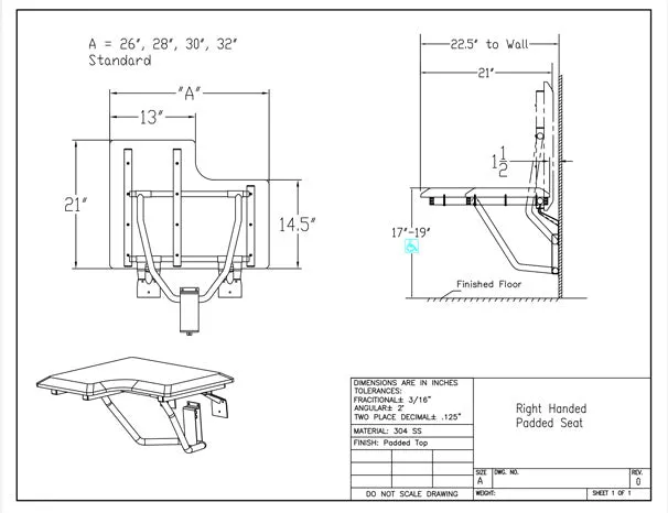 GBC 500 - Right Hand Padded Folding Shower Seat