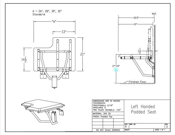 GBC 501 - Left Hand Padded Folding Shower Seat