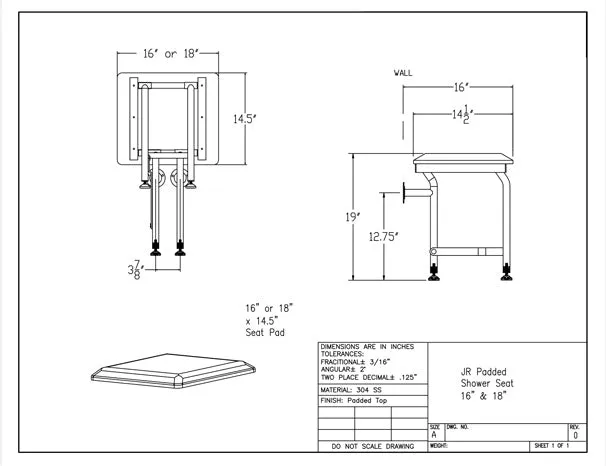 GBC 503Leg - JR Rectangle Padded Folding Shower Seat
