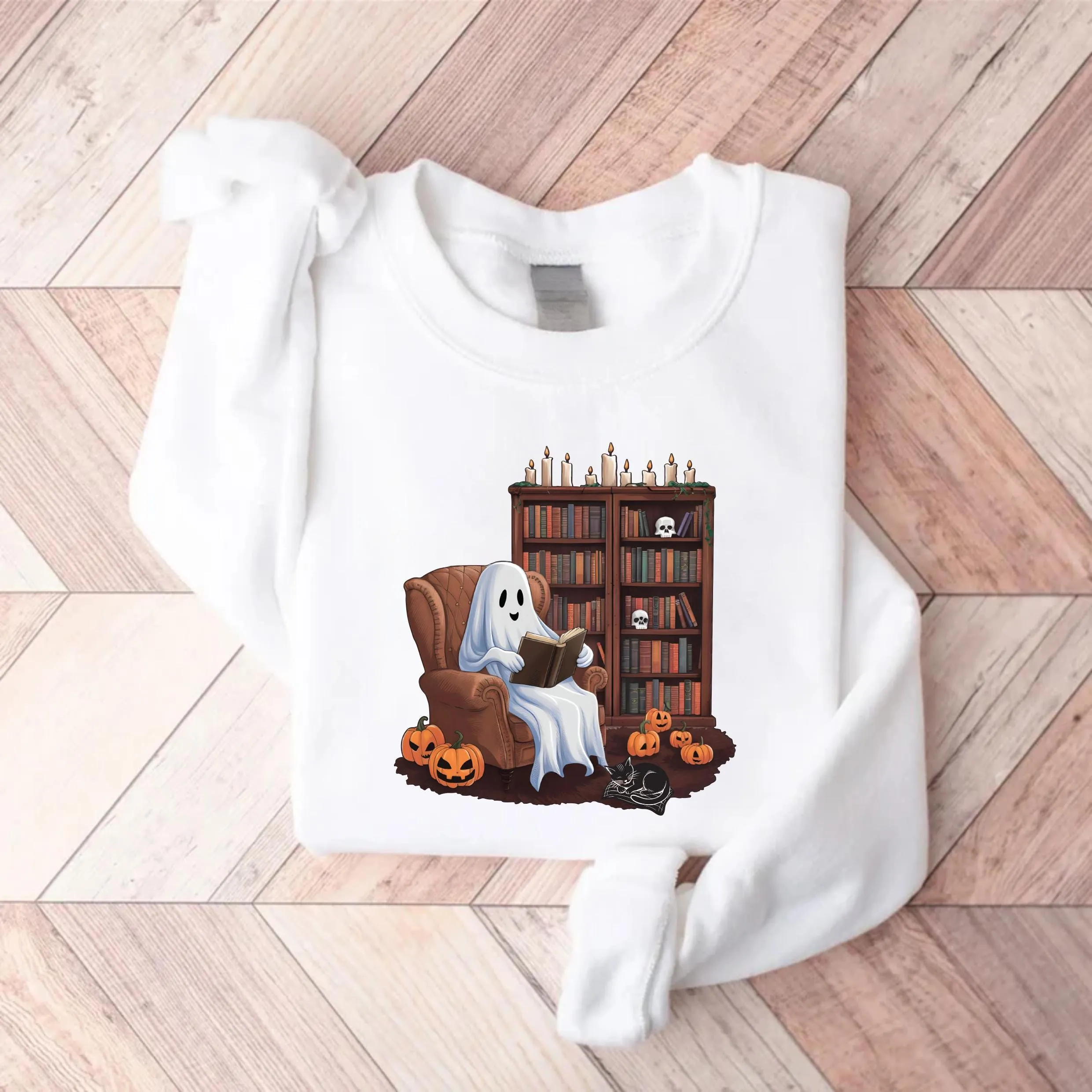 Ghost Reading Books Sweatshirt, Halloween Book Lover Sweater, Teacher Librarian Ghost Halloween Gift, Bookish Halloween Boo School Shirt
