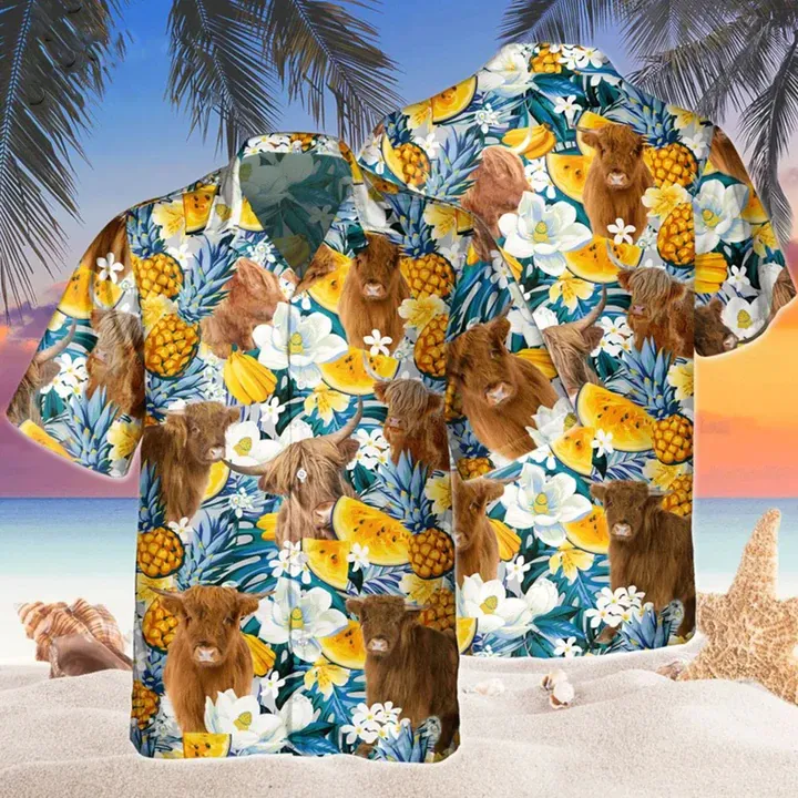 Highland Banana Hawaiian Shirt, Cow Hawaii Shirt, Cow Shirts, Cow Lovers, Shirt For Men