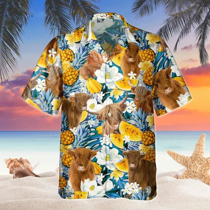 Highland Banana Hawaiian Shirt, Cow Hawaii Shirt, Cow Shirts, Cow Lovers, Shirt For Men