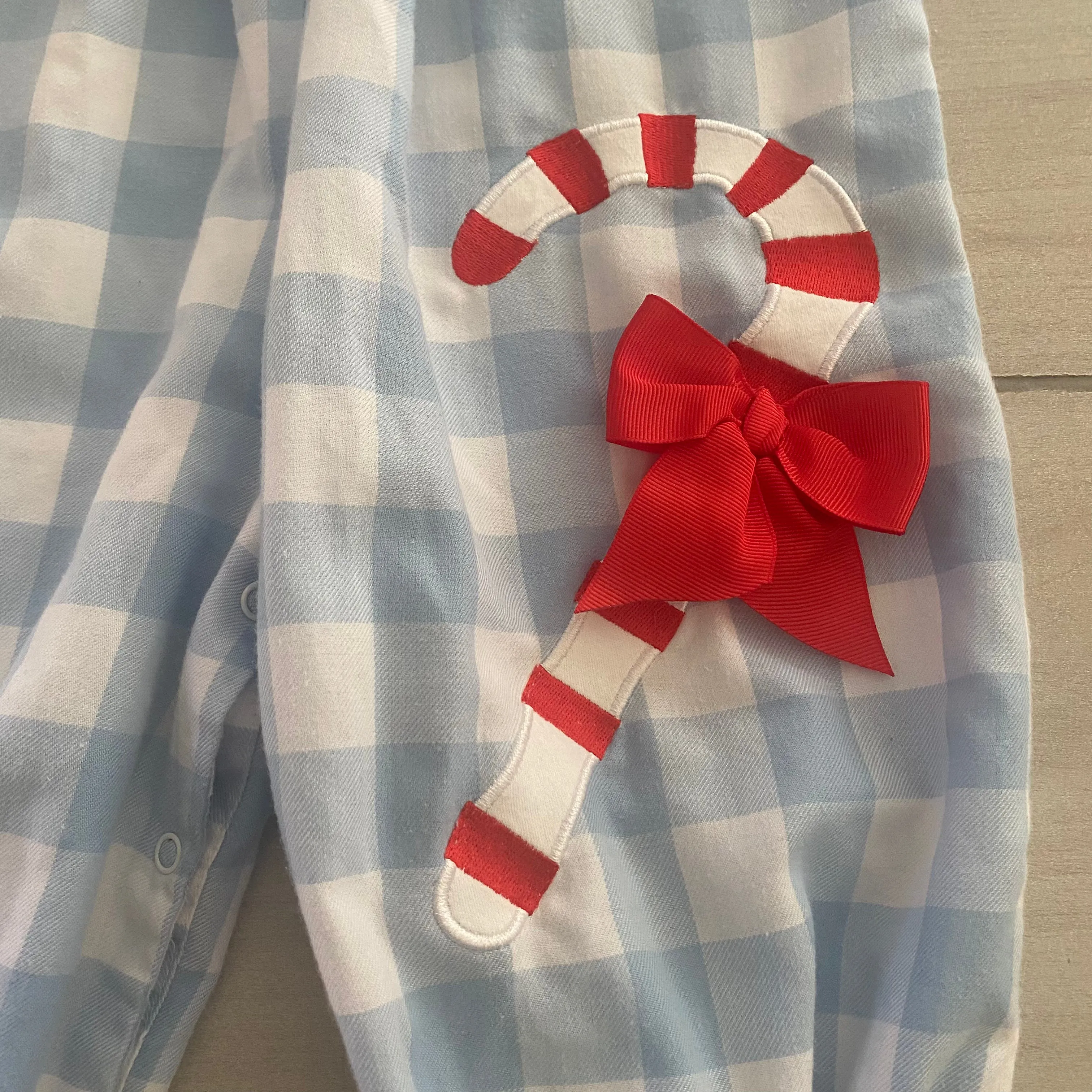 Honesty Blue Gingham Candy Cane Bubble Romper