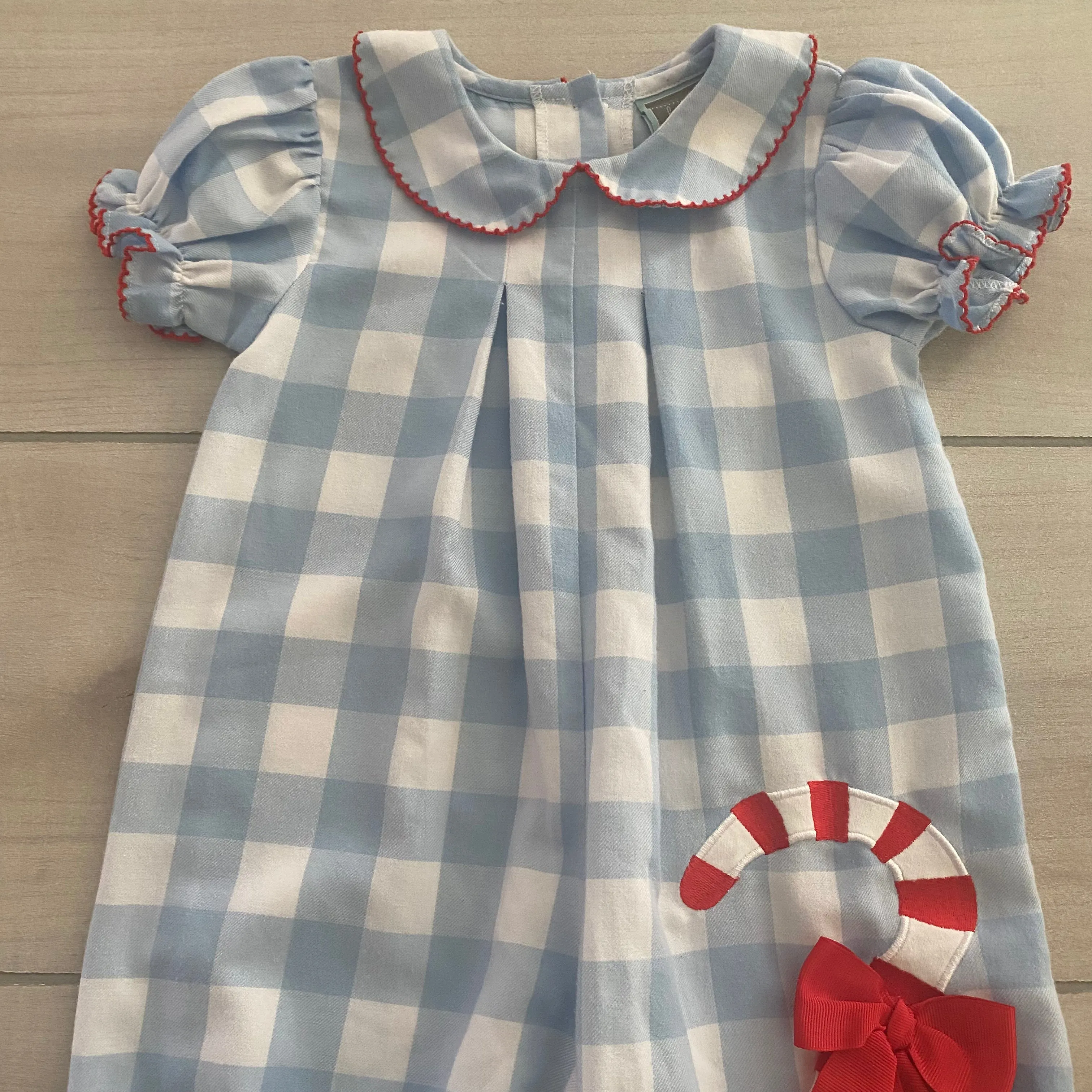 Honesty Blue Gingham Candy Cane Bubble Romper
