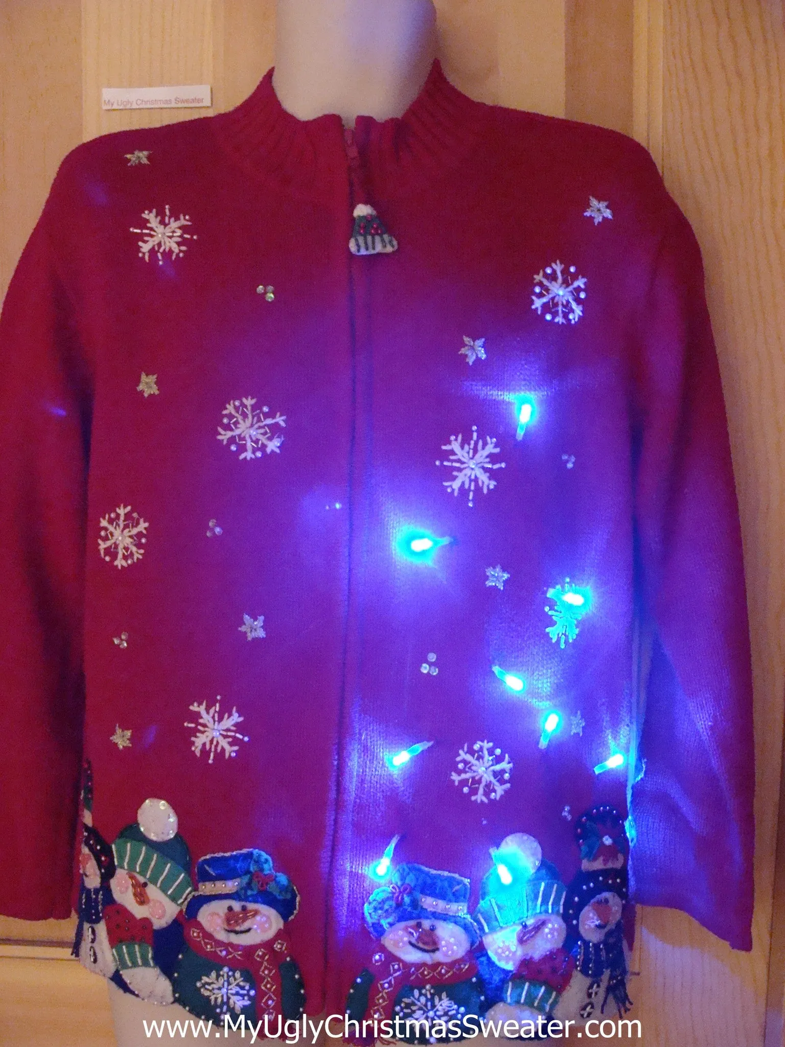 Light Up Ugly Xmas Sweater Bling Colorful Snowmen