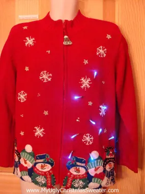 Light Up Ugly Xmas Sweater Bling Colorful Snowmen
