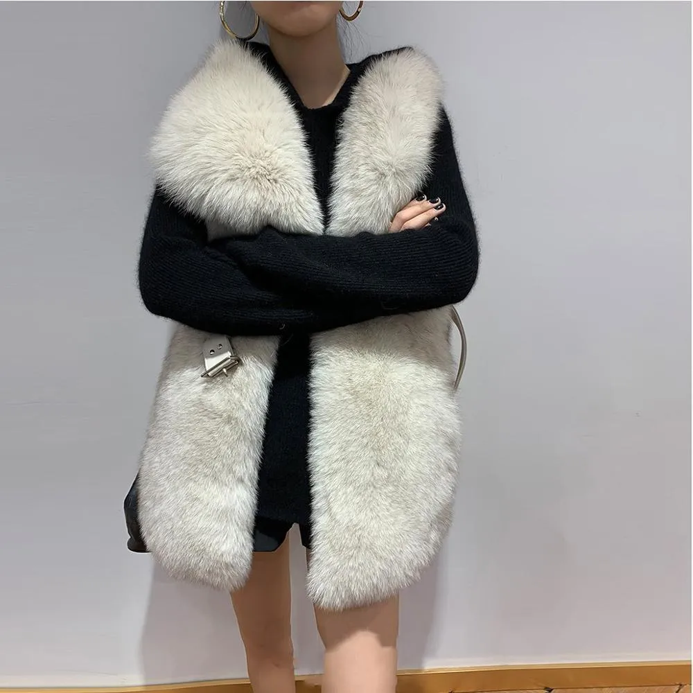 Luxurious Fox Fur Vest – Elegant High Street Fashion for Winter