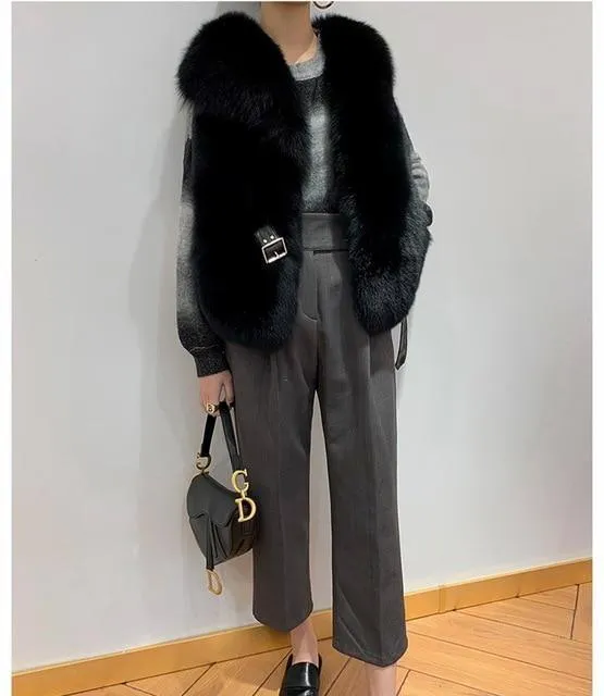 Luxurious Fox Fur Vest – Elegant High Street Fashion for Winter