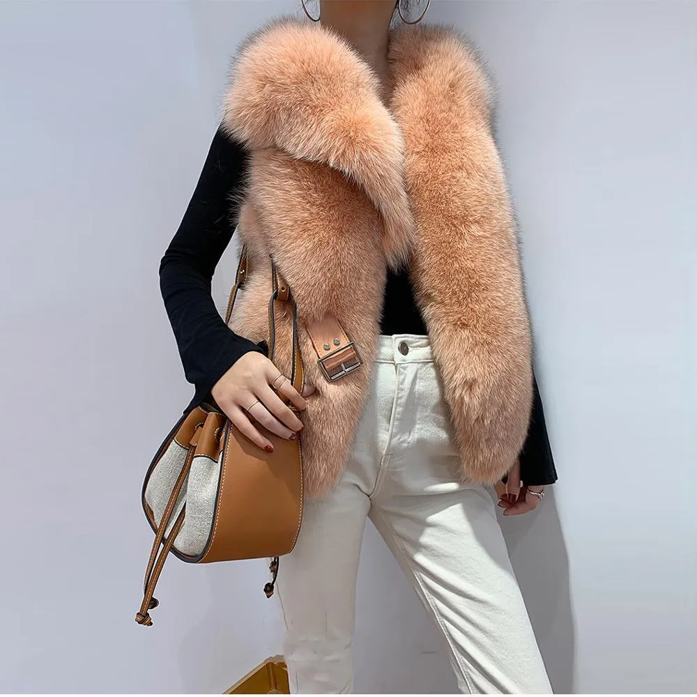 Luxurious Fox Fur Vest – Elegant High Street Fashion for Winter