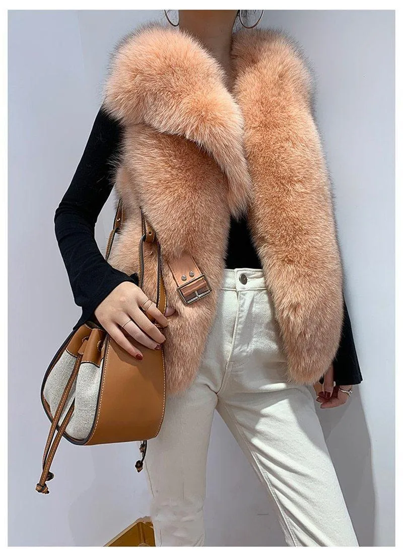 Luxurious Fox Fur Vest – Elegant High Street Fashion for Winter