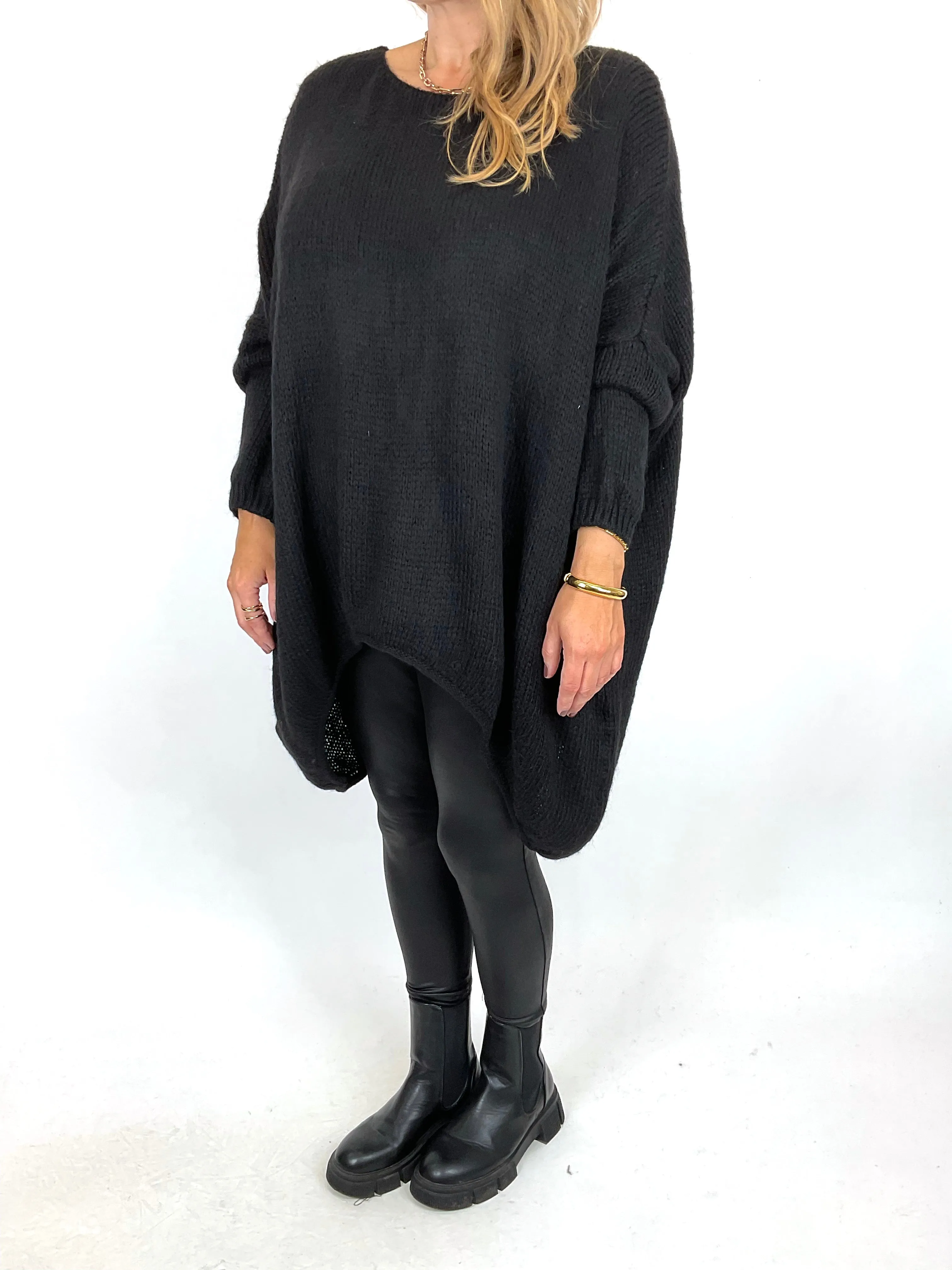 Made in Italy Lagenlook Lottie Plain Jumper Black. code 3206
