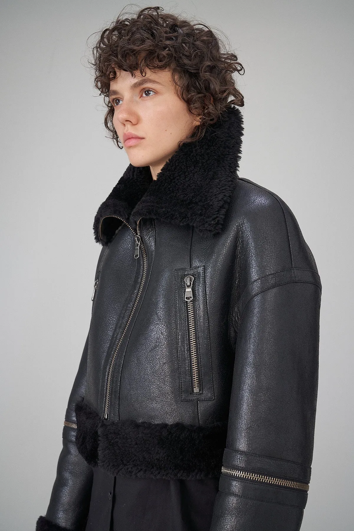 Mari - Black Shearling Jacket