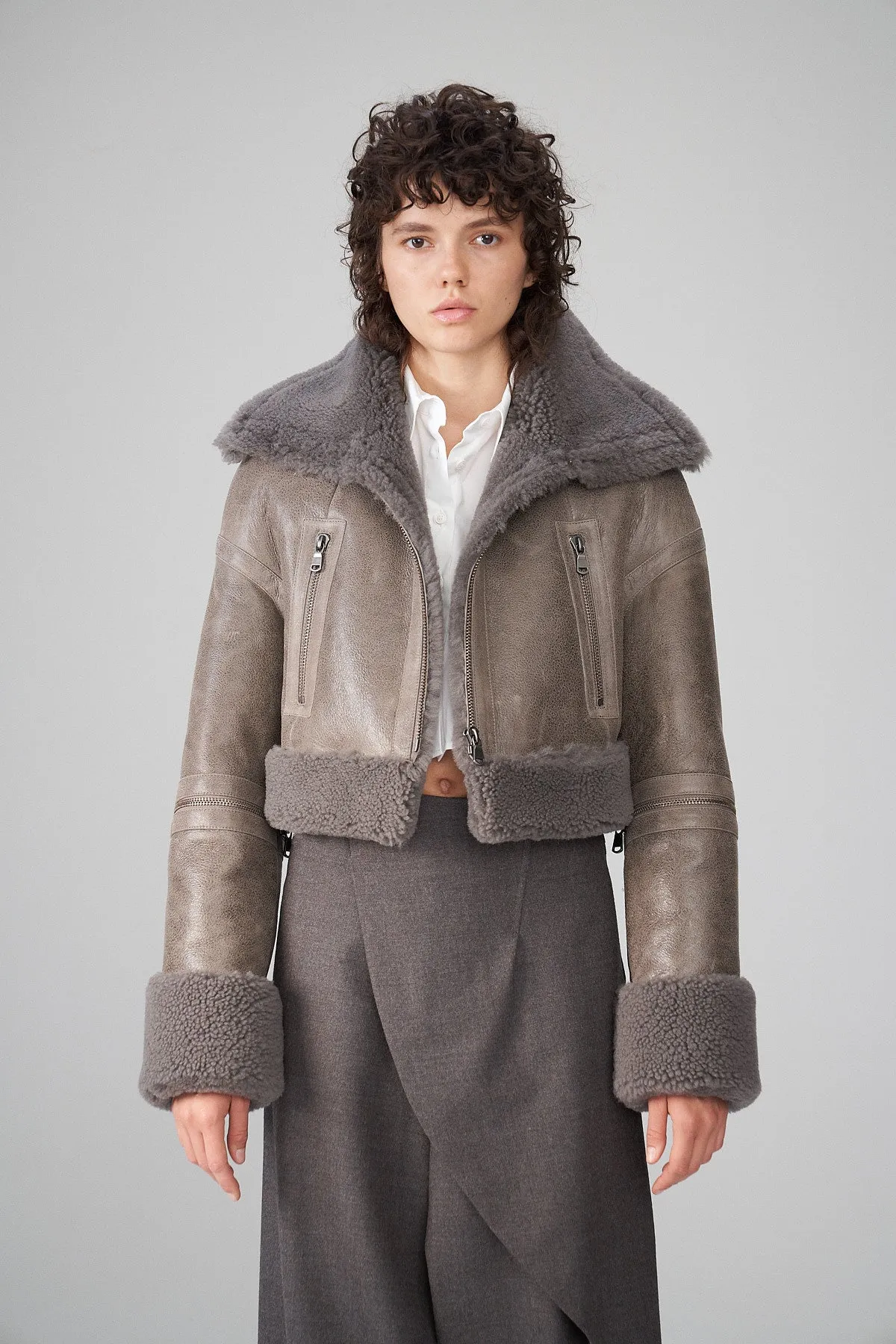 Mari - Grey Shearling Jacket