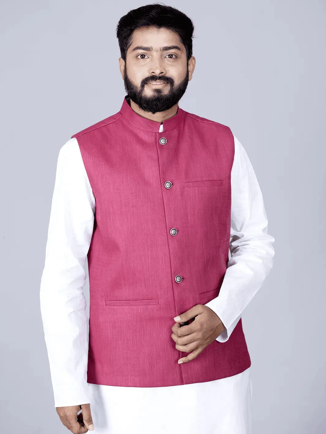 Maroon Handwoven Cotton Modi Jacket