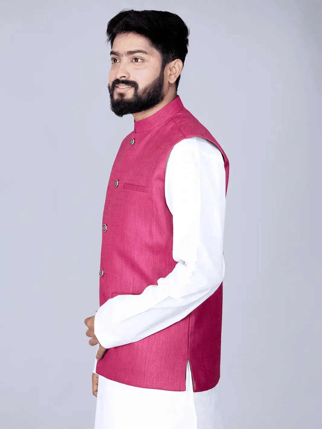 Maroon Handwoven Cotton Modi Jacket