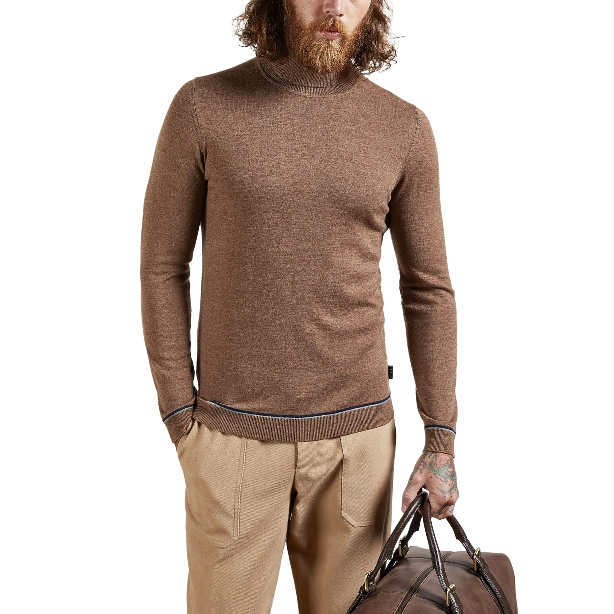 Men Exarno-Ls Fine Roll Neck Jumper - Camel