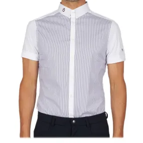 MEN  SHIRT BY CAVALLERIA TOSCANA, SHORT SLEEVES White with blue stripes