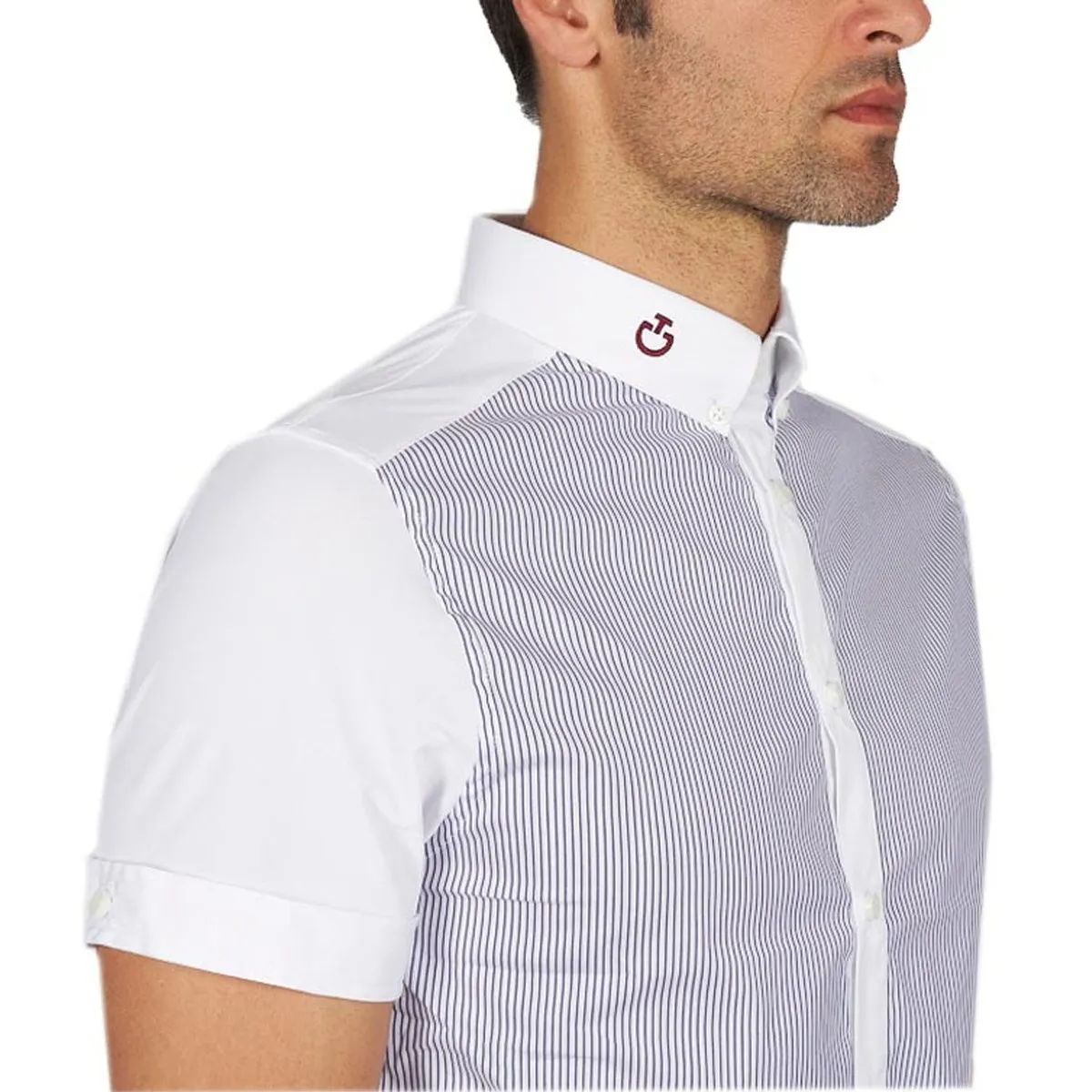 MEN  SHIRT BY CAVALLERIA TOSCANA, SHORT SLEEVES White with blue stripes