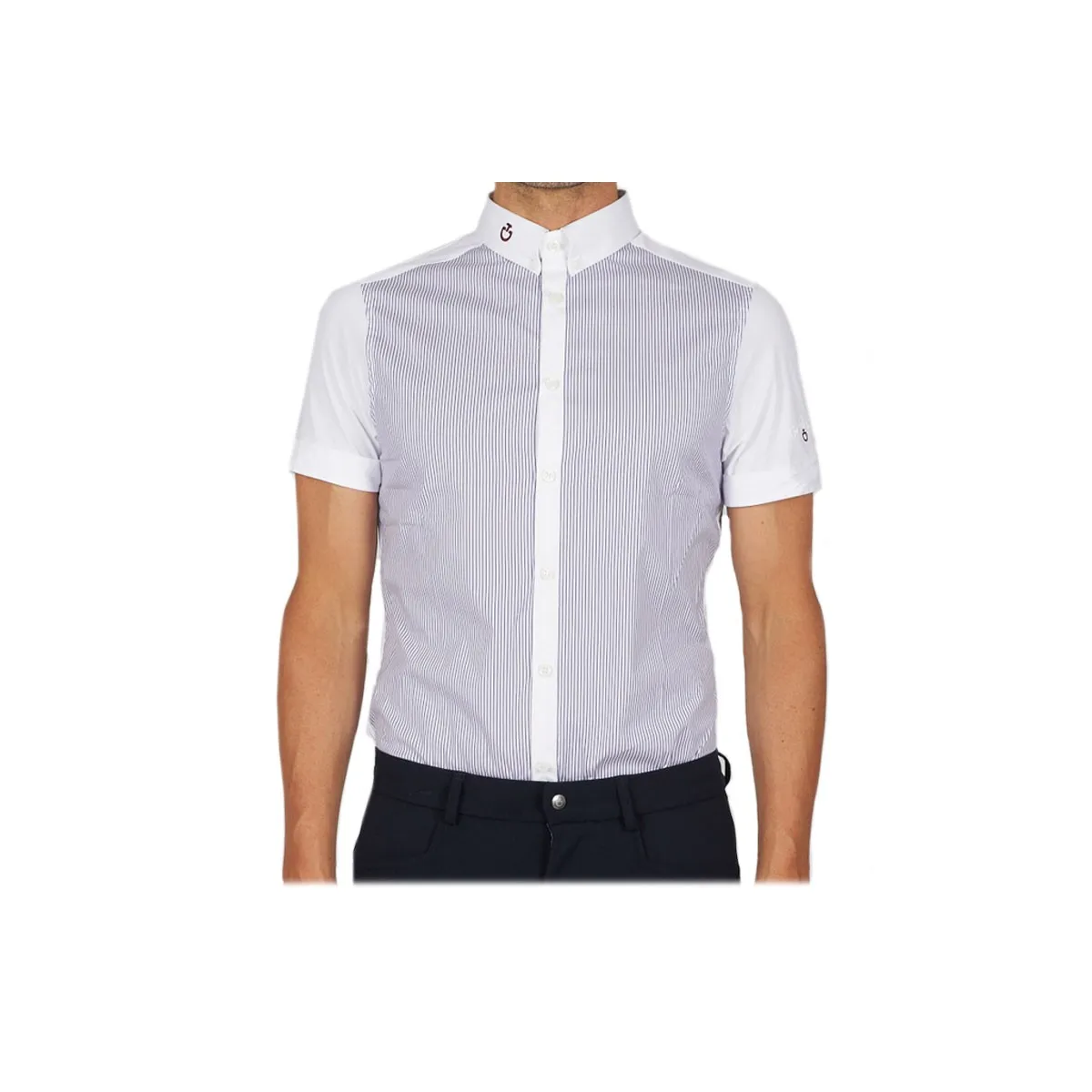 MEN  SHIRT BY CAVALLERIA TOSCANA, SHORT SLEEVES White with blue stripes
