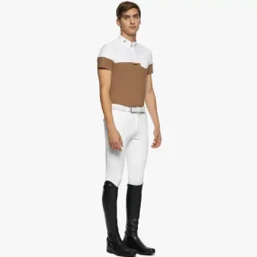 MEN&#x27;S COMPETITION POLO SHIRT WITH ZIP  WHITE AND CACAO