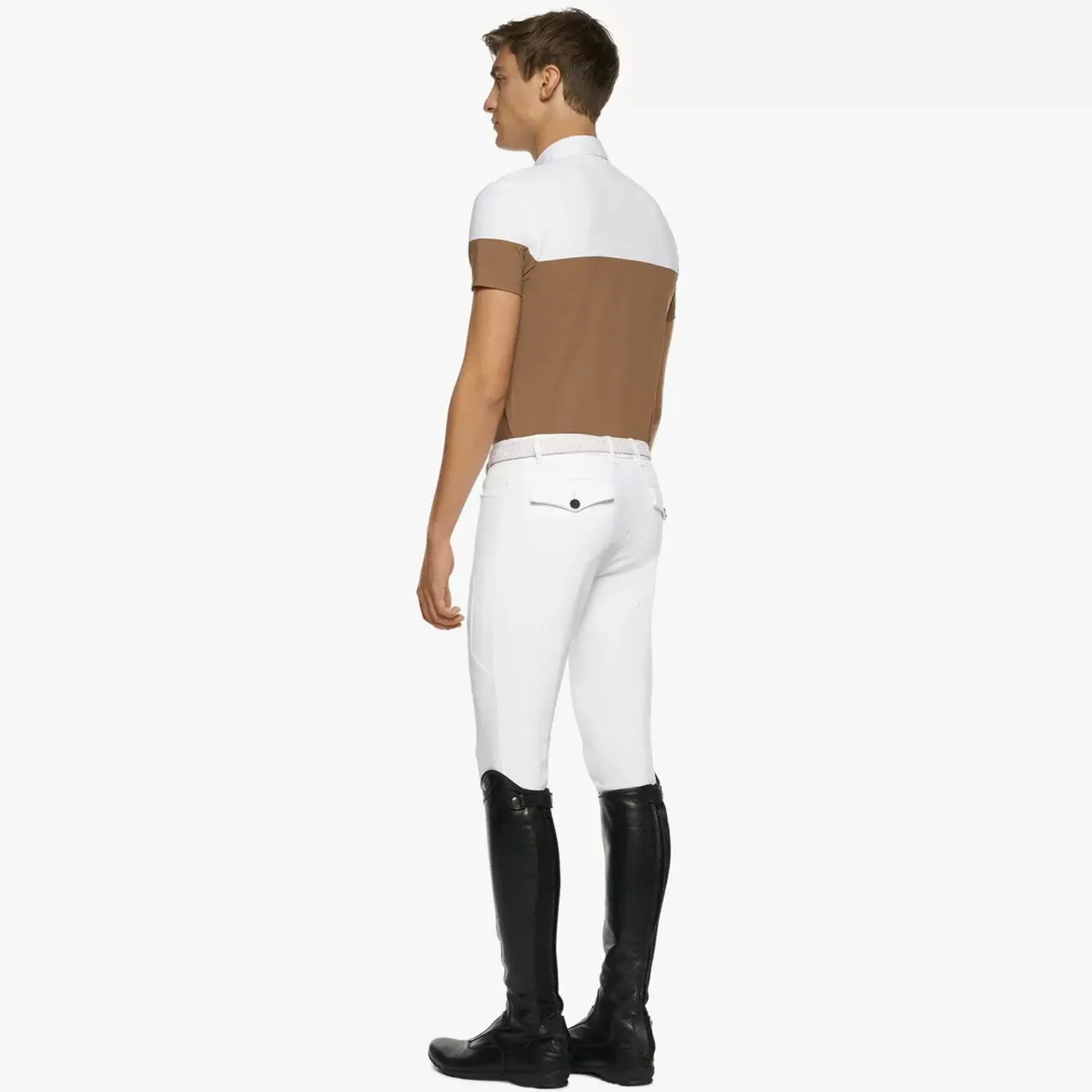 MEN&#x27;S COMPETITION POLO SHIRT WITH ZIP  WHITE AND CACAO